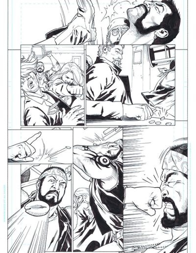 Injustice comic book page. Black and white. Inks by Julien Hugonnard-Bert. Original art for sale