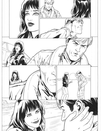 Injustice comic book page. Black and white. Inks by Julien Hugonnard-Bert. Original art for sale