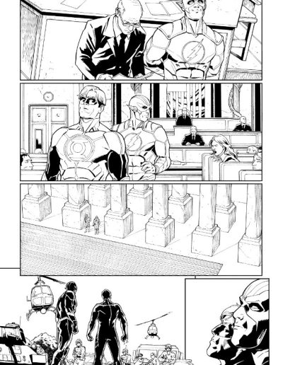 Injustice comic book page. Black and white. Inks by Julien Hugonnard-Bert. Original art for sale