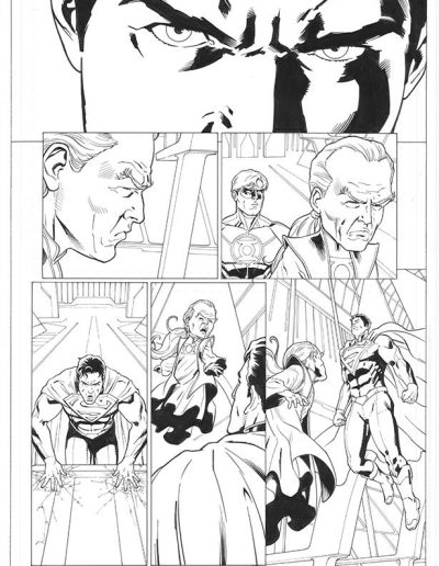 Injustice comic book page. Black and white. Inks by Julien Hugonnard-Bert. Original art for sale