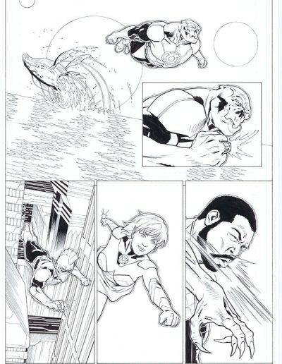 Injustice comic book page. Black and white. Inks by Julien Hugonnard-Bert. Original art for sale