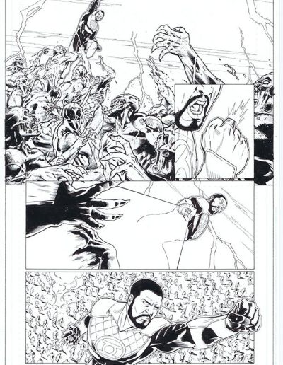 Injustice comic book page. Black and white. Inks by Julien Hugonnard-Bert. Original art for sale