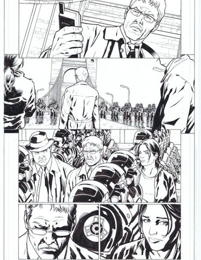 Injustice comic book page. Black and white. Inks by Julien Hugonnard-Bert. Original art for sale