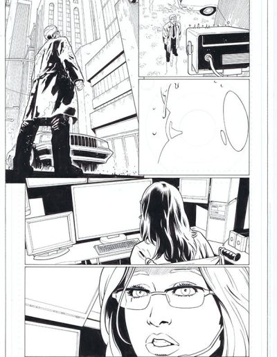 Injustice comic book page. Black and white. Inks by Julien Hugonnard-Bert. Original art for sale