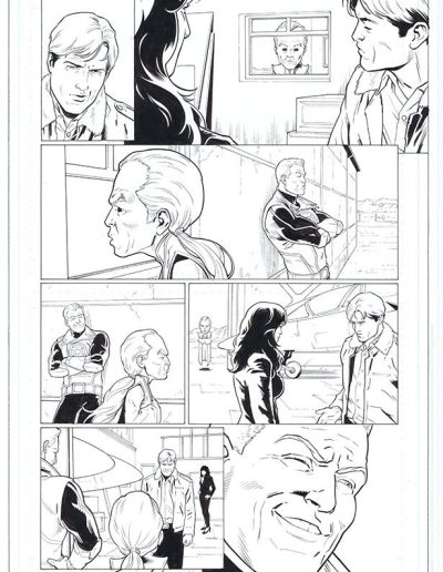 Injustice comic book page. Black and white. Inks by Julien Hugonnard-Bert. Original art for sale