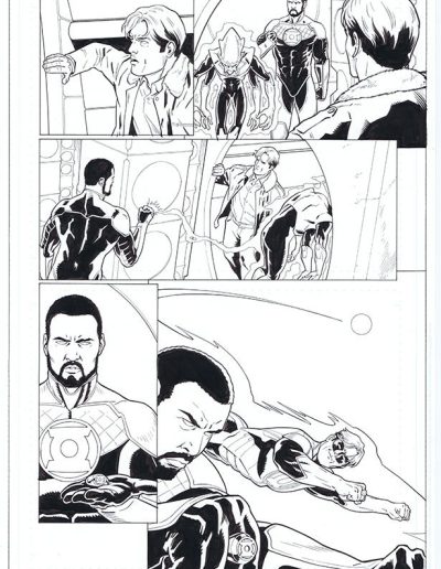 Injustice comic book page. Black and white. Inks by Julien Hugonnard-Bert. Original art for sale