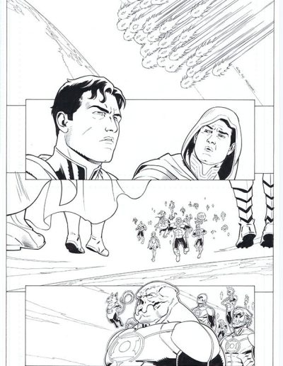 Injustice comic book page. Black and white. Inks by Julien Hugonnard-Bert. Original art for sale
