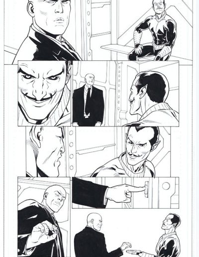 Injustice comic book page. Black and white. Inks by Julien Hugonnard-Bert. Original art for sale