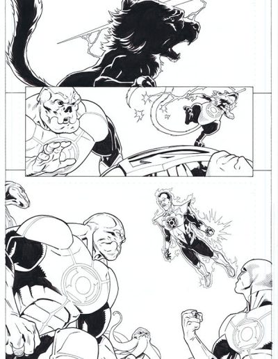 Injustice comic book page. Black and white. Inks by Julien Hugonnard-Bert. Original art for sale