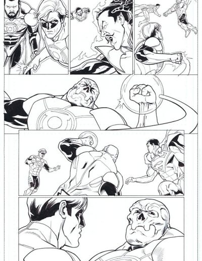 Injustice comic book page. Black and white. Inks by Julien Hugonnard-Bert. Original art for sale