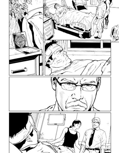 Injustice comic book page. Black and white. Inks by Julien Hugonnard-Bert. Original art for sale