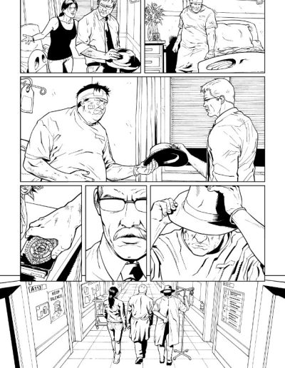 Injustice comic book page. Black and white. Inks by Julien Hugonnard-Bert. Original art for sale
