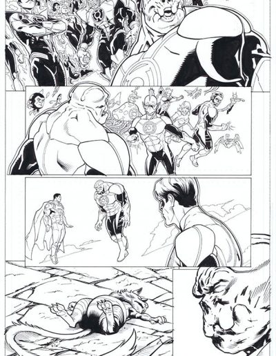 Injustice comic book page. Black and white. Inks by Julien Hugonnard-Bert. Original art for sale