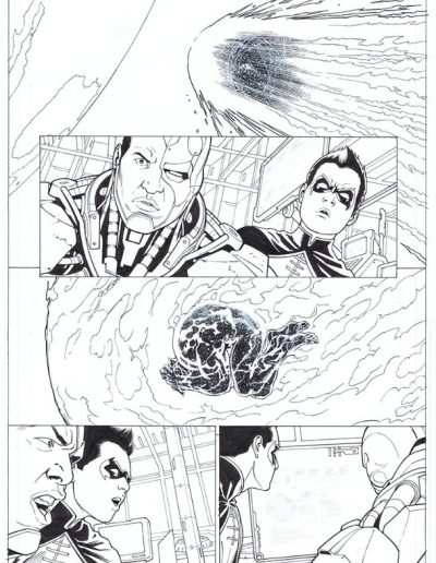 Injustice comic book page. Black and white. Inks by Julien Hugonnard-Bert. Original art for sale