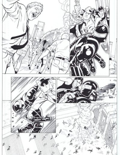 Injustice comic book page. Black and white. Inks by Julien Hugonnard-Bert. Original art for sale