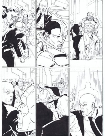 Injustice comic book page. Black and white. Inks by Julien Hugonnard-Bert. Original art for sale