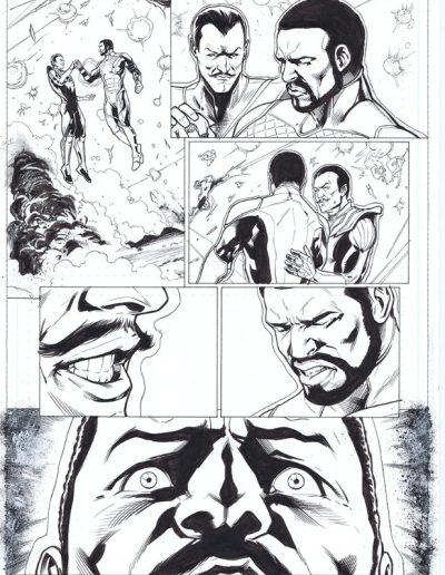 Injustice comic book page. Black and white. Inks by Julien Hugonnard-Bert. Original art for sale