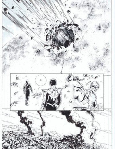 Injustice comic book page. Black and white. Inks by Julien Hugonnard-Bert. Original art for sale